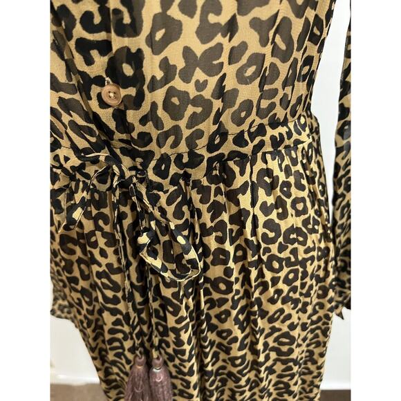 Sea New York Lottie Chiffon Animal Print Drawstring Long Sleeve Tassel Dress 4 - Picture 15 of 16